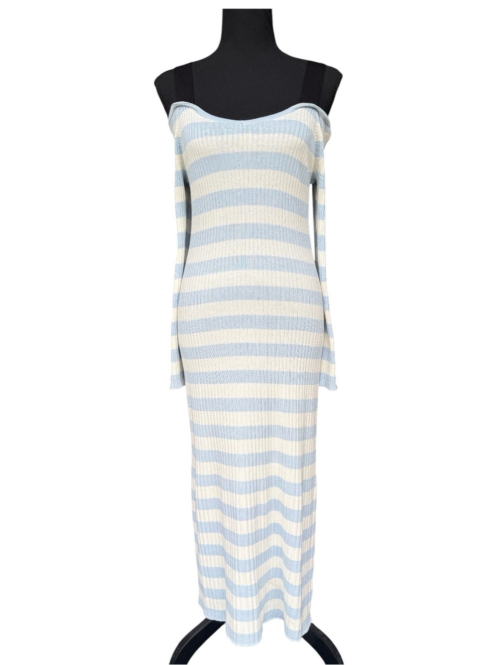 Free Assembly  Striped Off-Shoulder Knit Maxi Dress - Light Blue & Cream Size L
